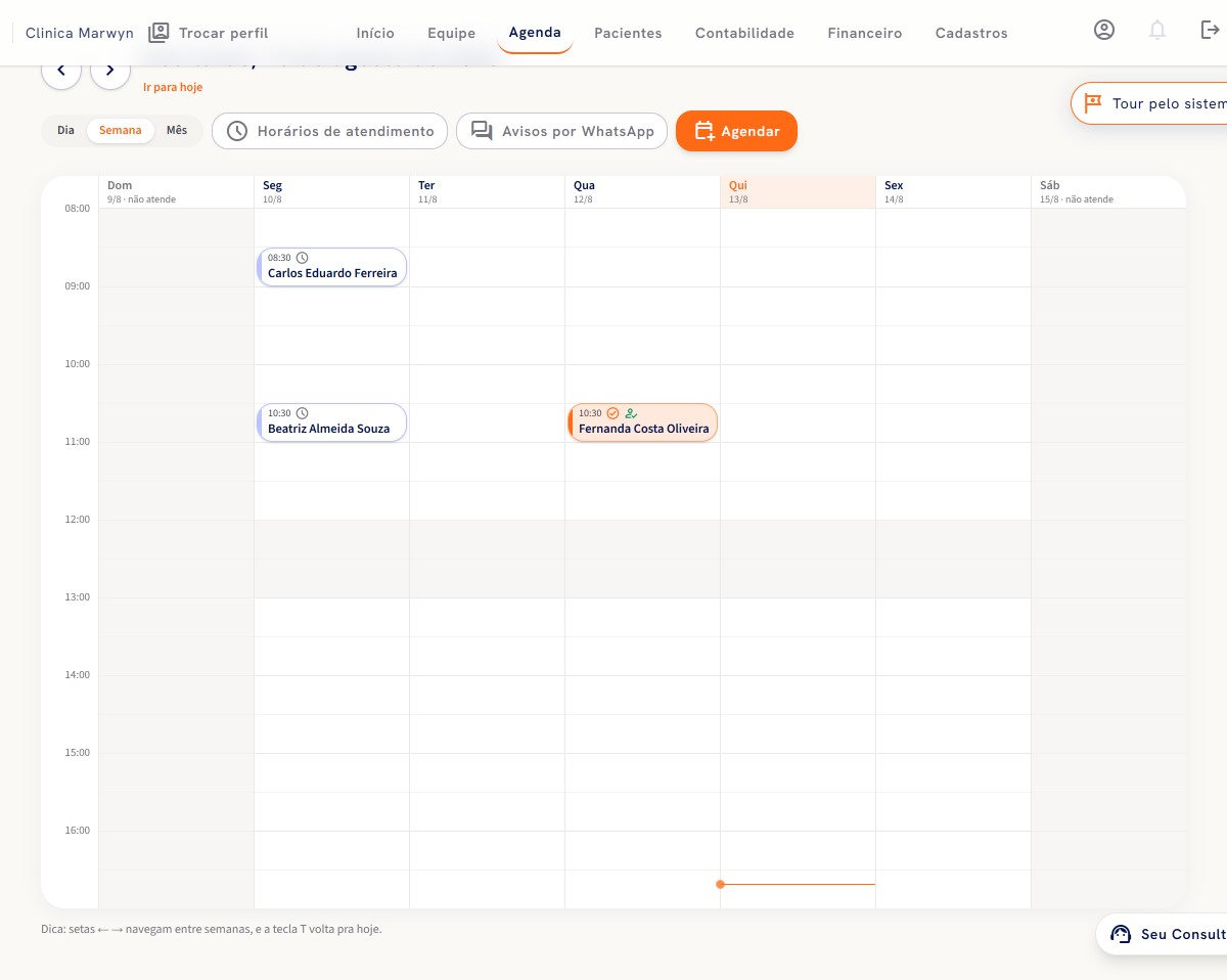 Agenda semanal do CliniPro