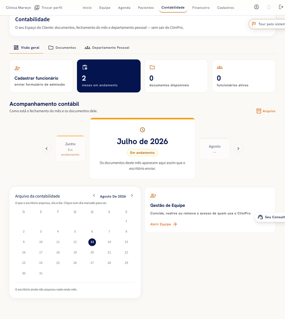 Acompanhamento contábil dentro do CliniPro